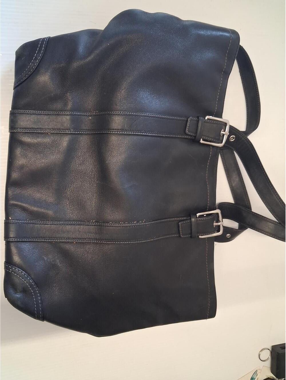 Coach Black Leather Tote Bag with Buckle Straps